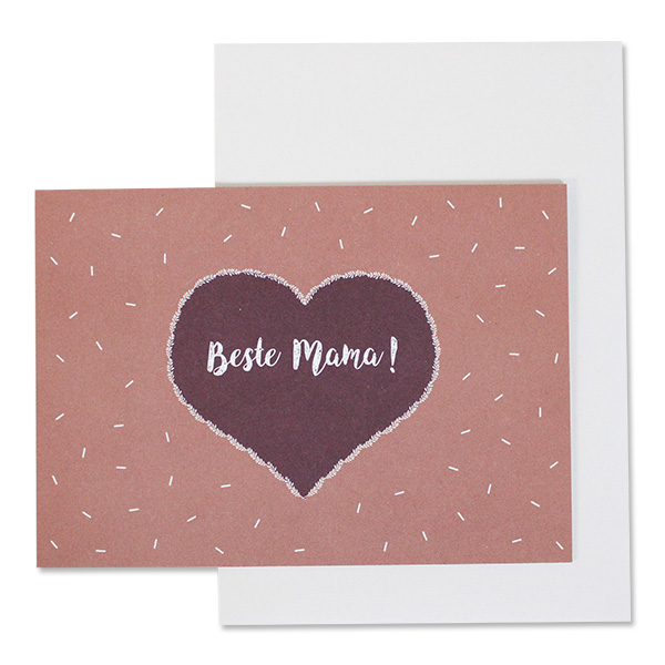 Grußkarte "Beste Mama" Herz mit weißem Konfetti, rosa