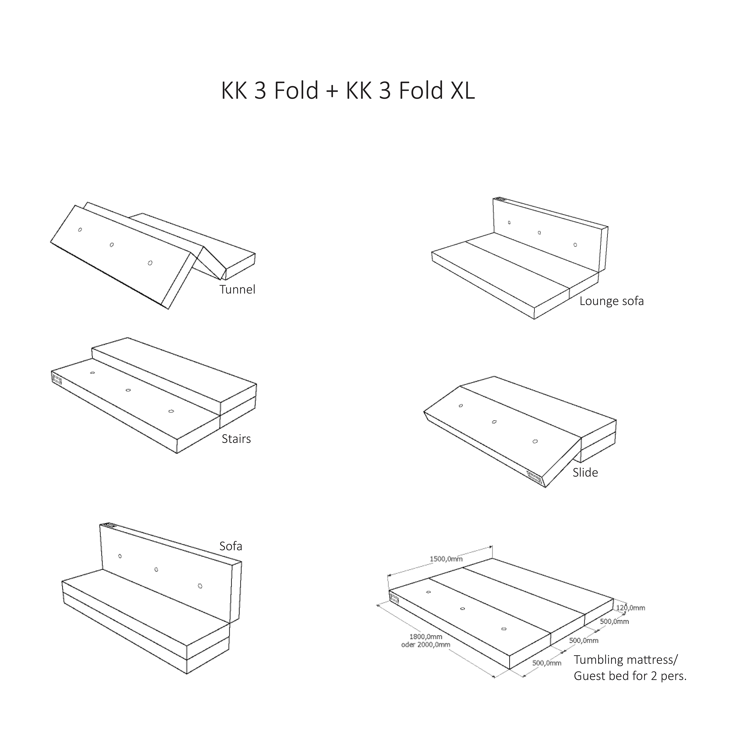 Klapp-Matratze "KK 3 Fold XL" (200 cm) - Multi Grey / Grey