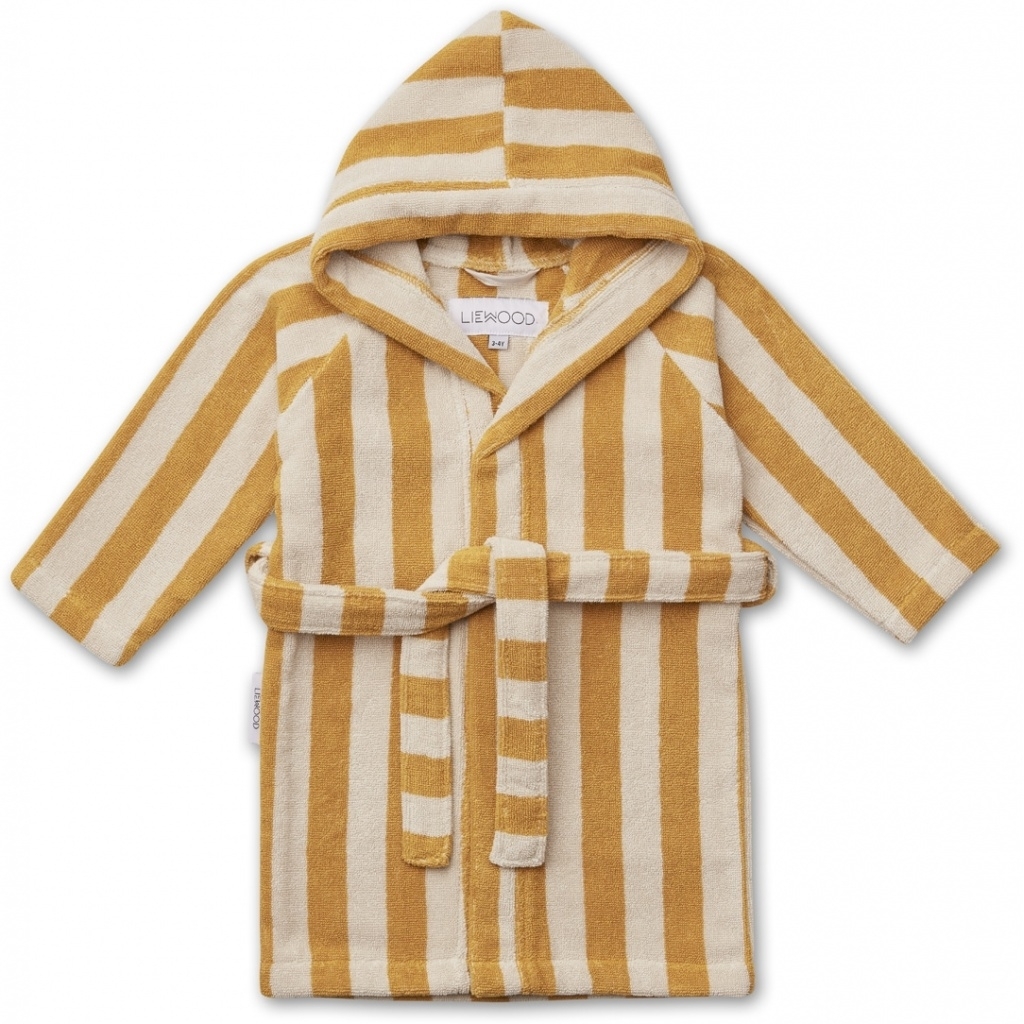 Kinder-Bademantel Reggie - Y/D stripe: Yellow mellow / Sandy